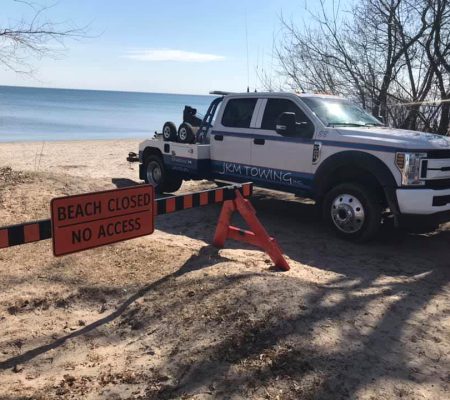 Tow truck by the beach in Burlington